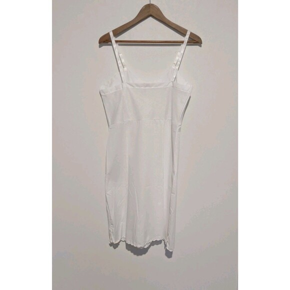Vintage 60s White Emb Cotton Blend Fabric Full Slip Dress Sz 36 Scalloped Hem - Picture 5 of 6